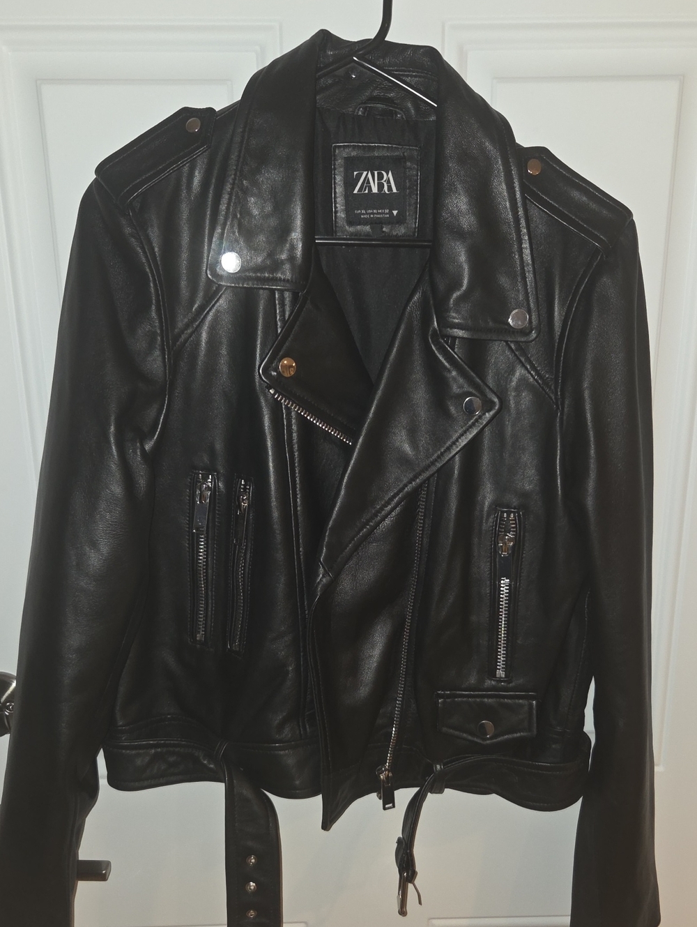 Zara Black Moto Biker Jacket XL Heavy Leather Silver Hardware